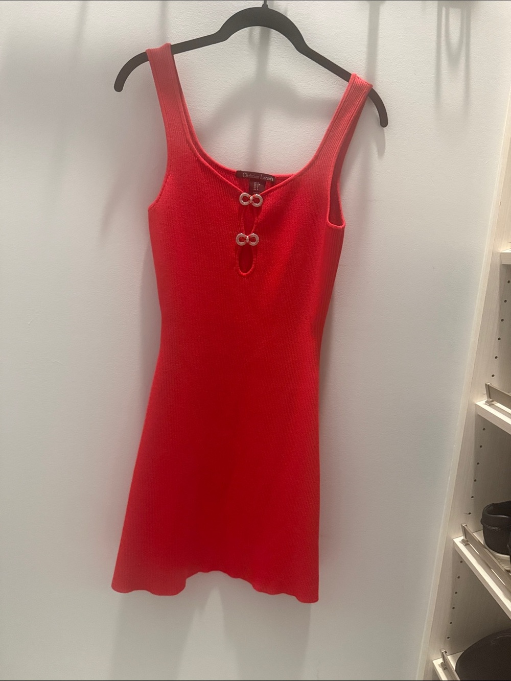 Christian Lacroix Vibrant Red Sleeveless Knit Dress with Ring Accents